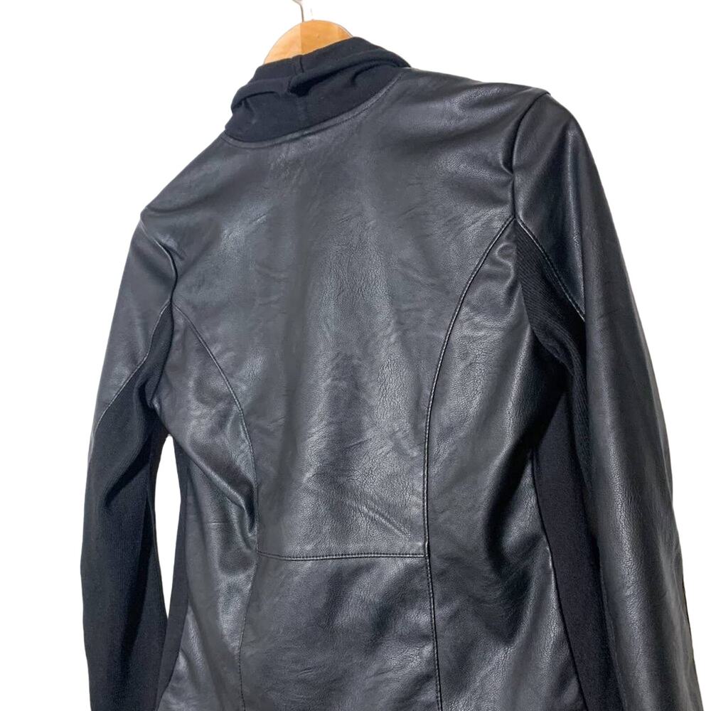 BlankNYC Private Practice Faux Leather Front Draped Moto Jacket Black Small - Picture 7 of 14